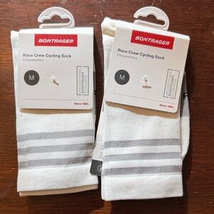 2 New Pairs of Bontrager Race Crew Cycling Socks - White with Gray Stripes